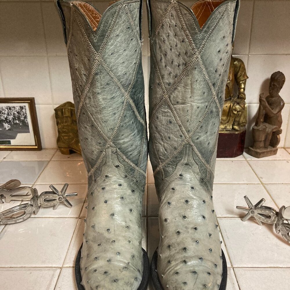 JAMES LEDDY VINTAGE BABY BLUE FULL OSTRICH WESTERN COWBOY DANCEHALL BOOTS 8.5 C